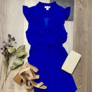 V neck blue midi dress
